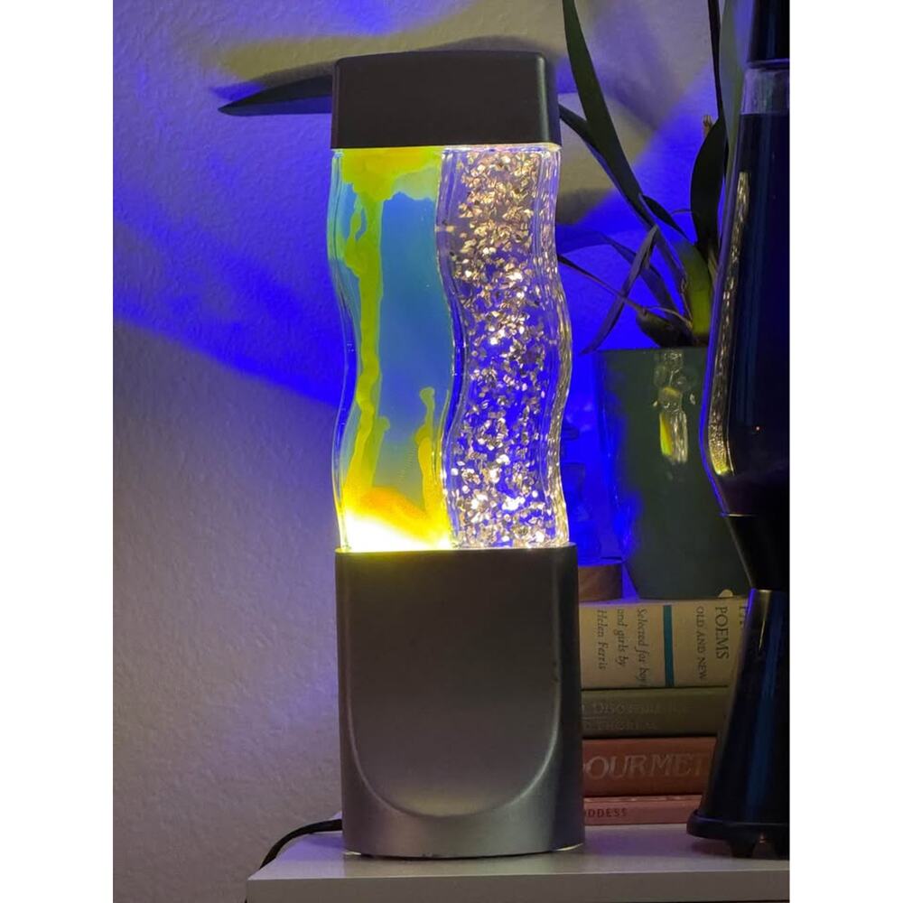 Rare Vintage Wavy LIPAN Dual Lava Lamp 16” GLITTER/BLUE/YELLOW LAVA LITE